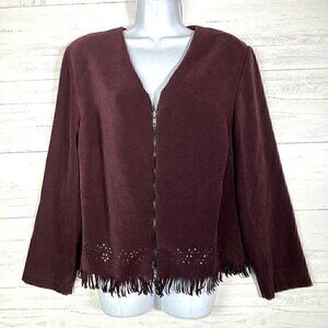 Vintage Pablo Faux Suede Jacket Laser Cut Fringed Hem Burgundy Wine